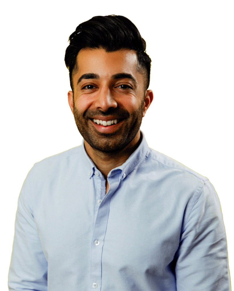 A headshot of Ricky Singh, the founder of Supply Life, smiling warmly. His personal experience with IBS (irritable bowel syndrome) led him to study and discover dietary solutions that helped manage his condition, inspiring him to establish Supply Life.